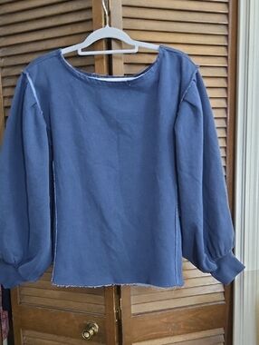 We The Free Slate Blue Balloon-Sleeve Sweatshirt